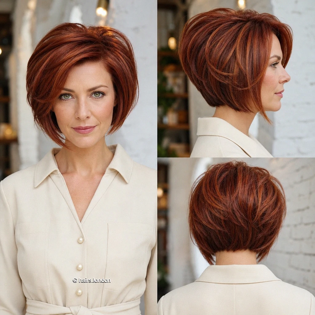 20 Red Bob Haircuts, From Soft Copper Waves to Sculpted Burgundy Shapes Copper Stacked Volume