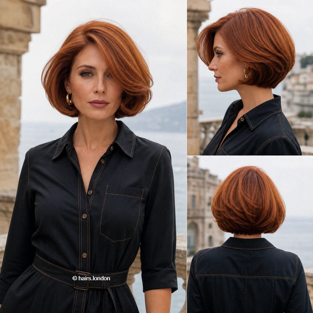 20 Bob Haircut Ideas: Rounded, Textured and Fringe Styles Copper Sweeping Bob