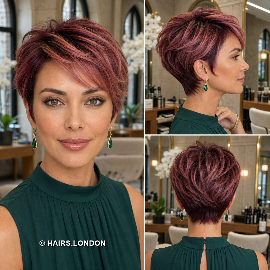 19 Burgundy Pixie Haircuts with Cherry Ribbons, Curls, and Quiffs Copper Swept Pixie