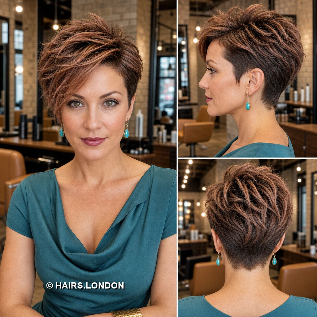 19 Copper and Brown Pixie Haircuts with Texture, Sweeps, and Curls Copper Sweptup Pixie