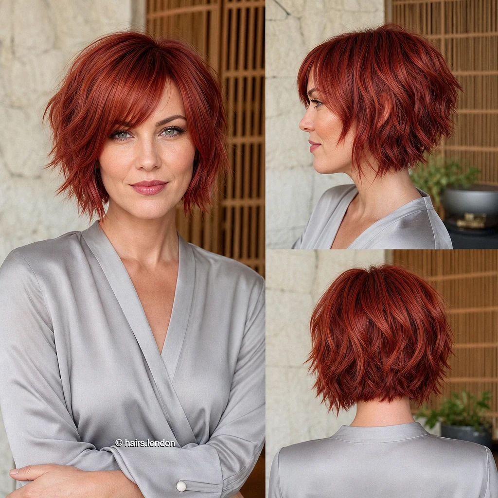 13 Red Bob Haircuts, From Sleek Graduated Shapes to Tousled Layers Copper Tousled Fringe