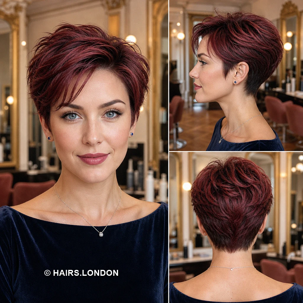 17 Burgundy Pixie Haircuts with Rich Dimension and Modern Texture cranberry polished pixie