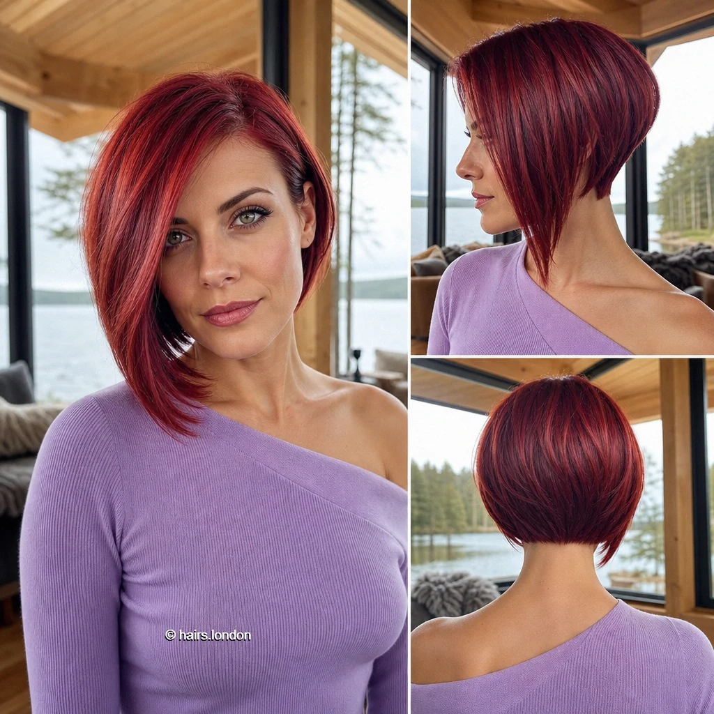 22 Red and Plum Bob Haircuts, from Sleek Lines to Textured Layers Crimson Angled Bob