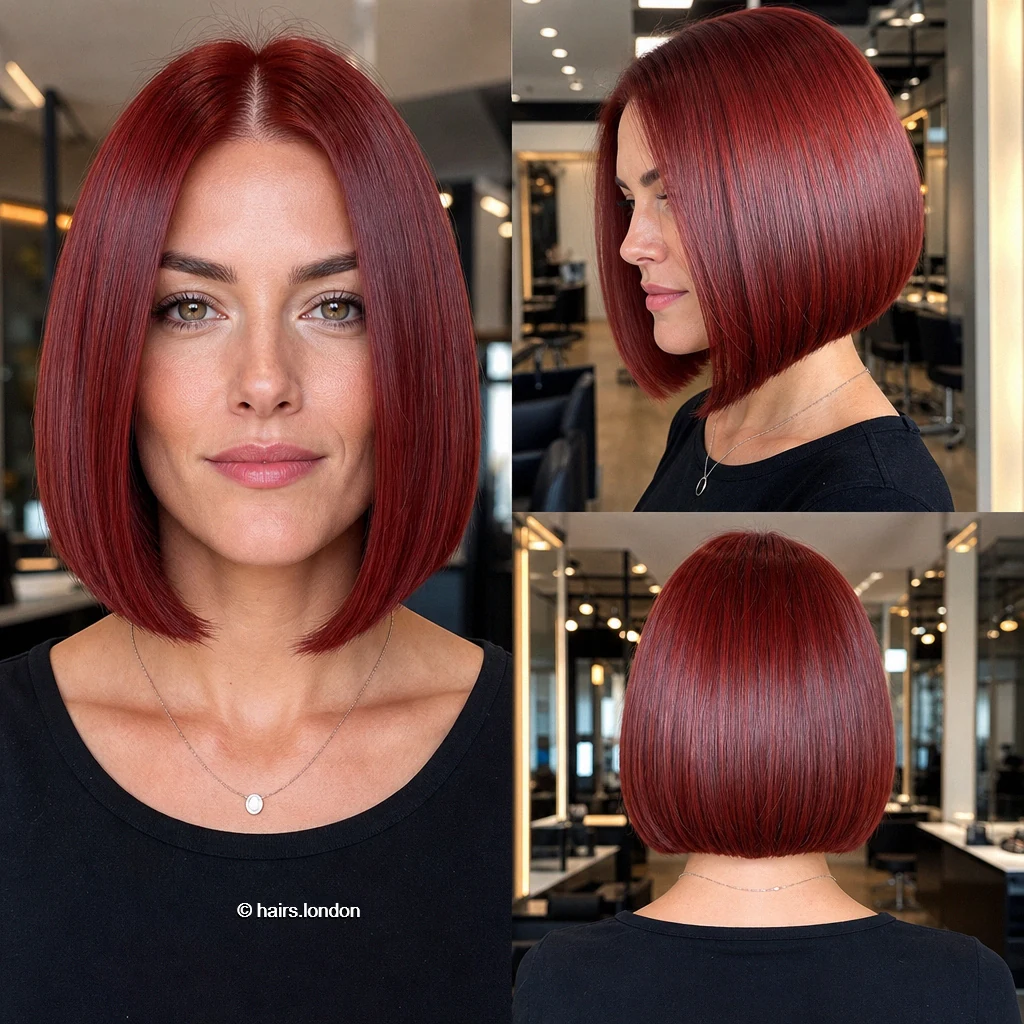 20 Red Bob Haircuts, From Sleek Angles to Textured Layers Crimson Glossy Bob