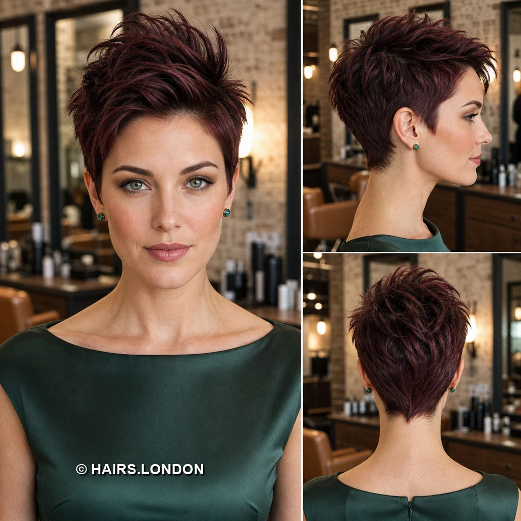 15 Burgundy Pixie Cuts with Texture, Curls, and Sweeping Fringes Crimson Swept Undercut