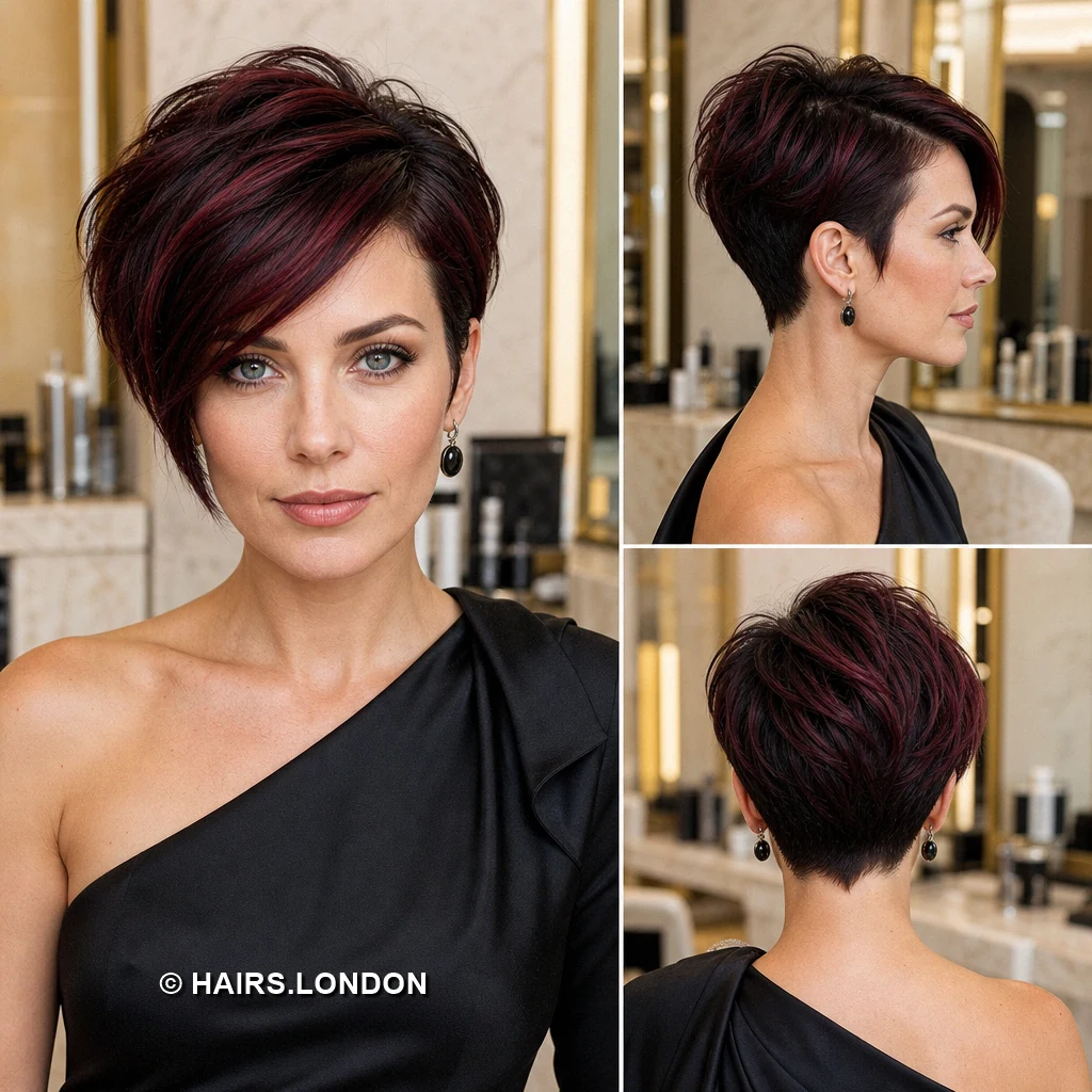 20 Burgundy Pixie Cuts, From Sleek Sweeps to Sculpted Curls Damson Piecey Crop