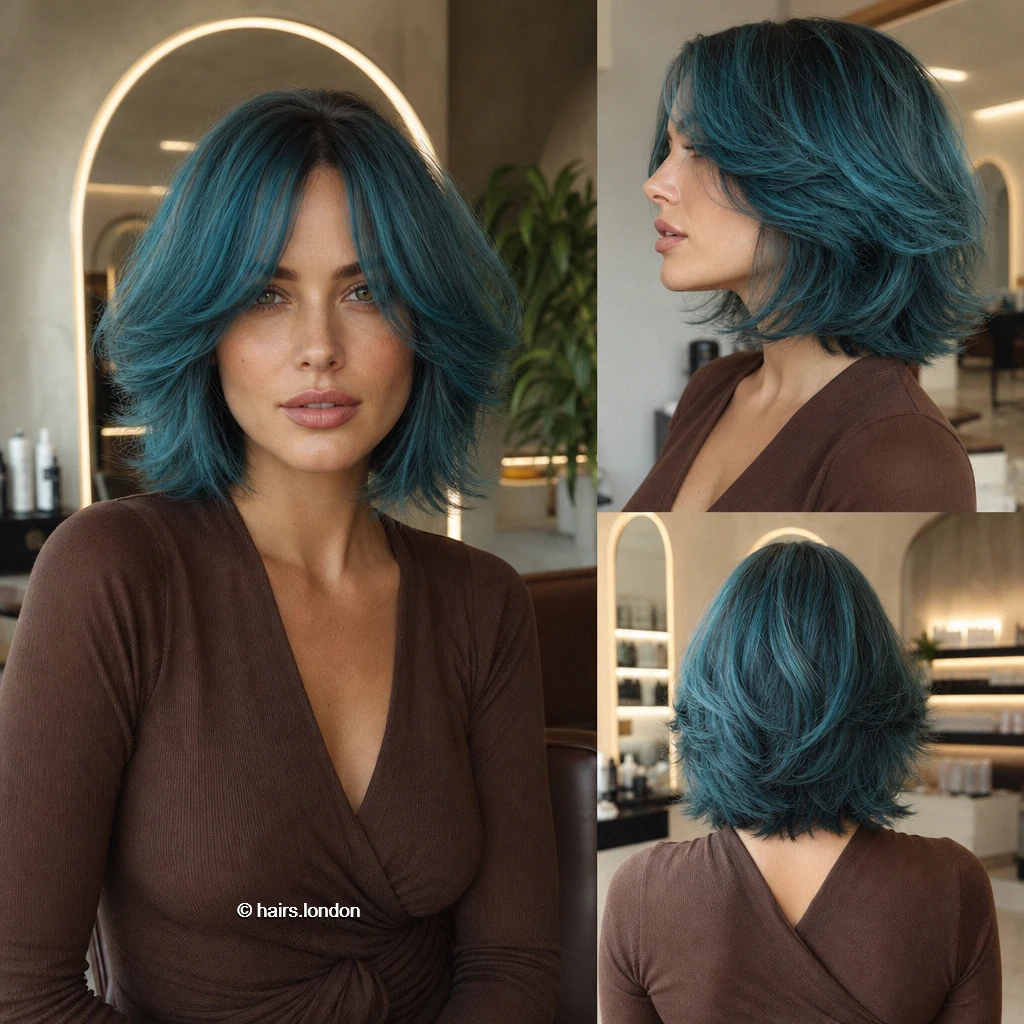 20 Short Bob Haircuts in Blue and Green: From Blunt to Layered Dusty Swept Bob
