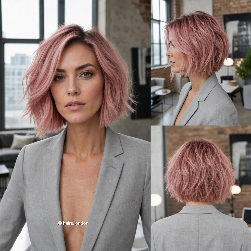 20 Pink Bob Haircuts, From Sleek Jawline Shapes to Tousled Lobs Dustypink Wavy Bob