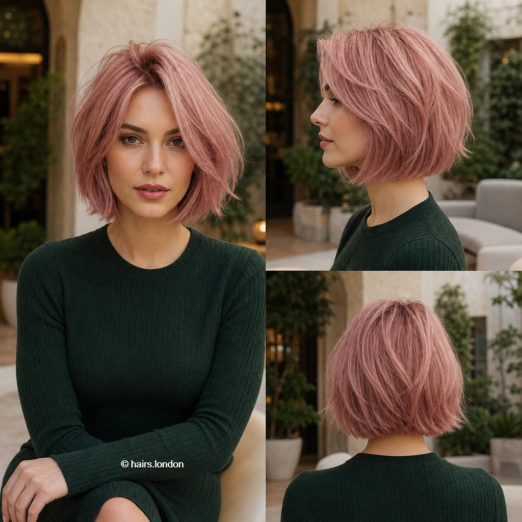 20 Colorful Bob Haircuts, From Sleek Curves to Shaggy Layers Dustyrose Layered Bob