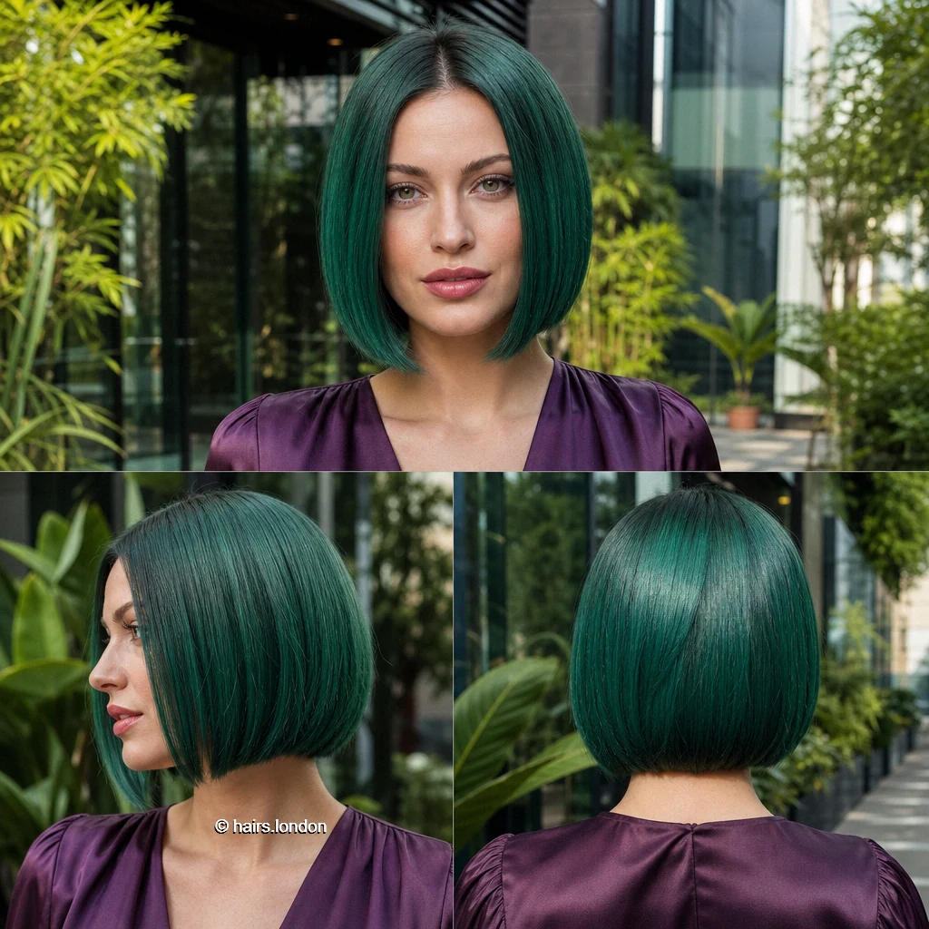 20 Blue and Green Bob Haircuts, From Sleek Angles to Tousled Layers Emerald Centerpart Bob