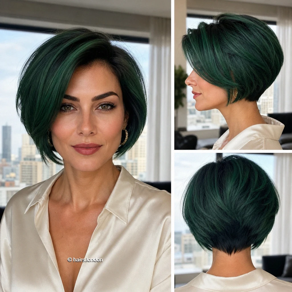20 Blue and Green Bob Haircuts, From Soft Layers to Sculpted Shapes Emerald Compact Bob