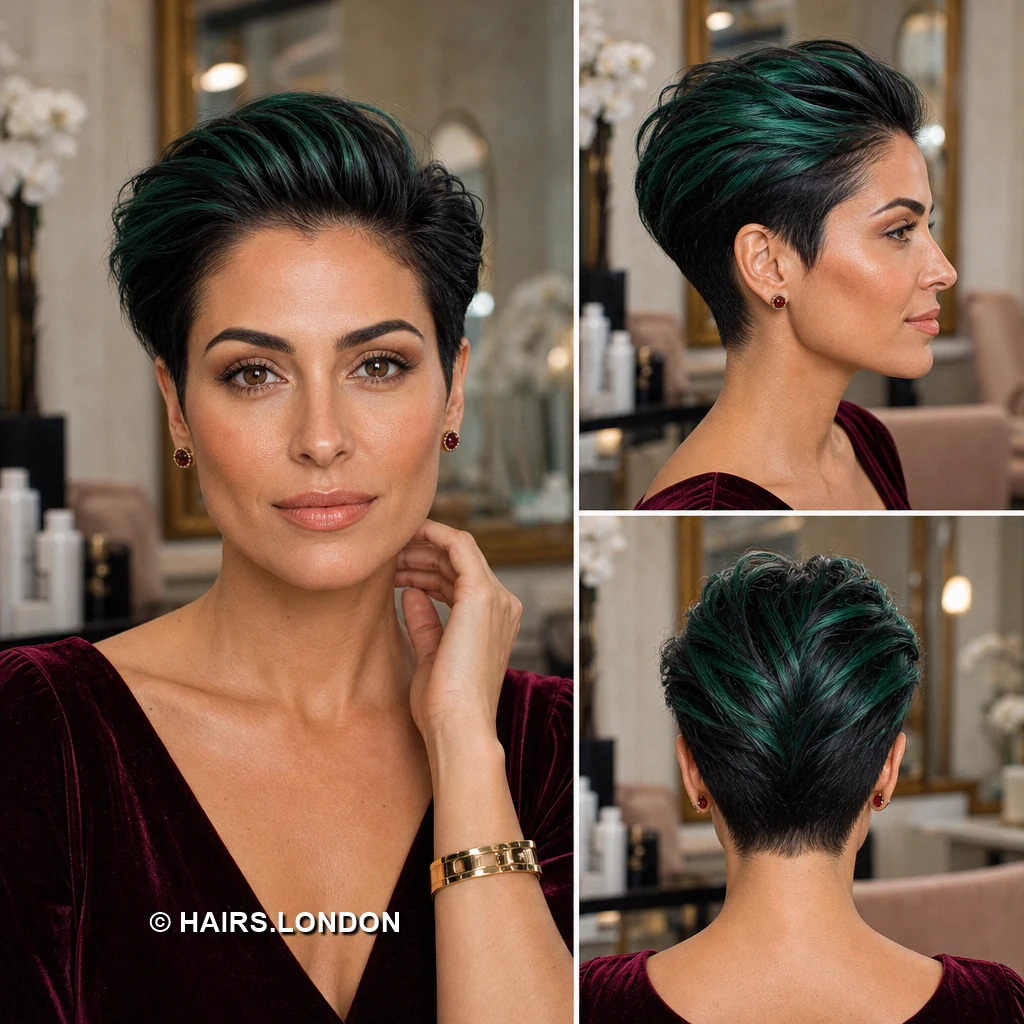 20 Teal Pixie Haircuts, from Spiky Crops to Swept Styles Emerald Piecey Pixie