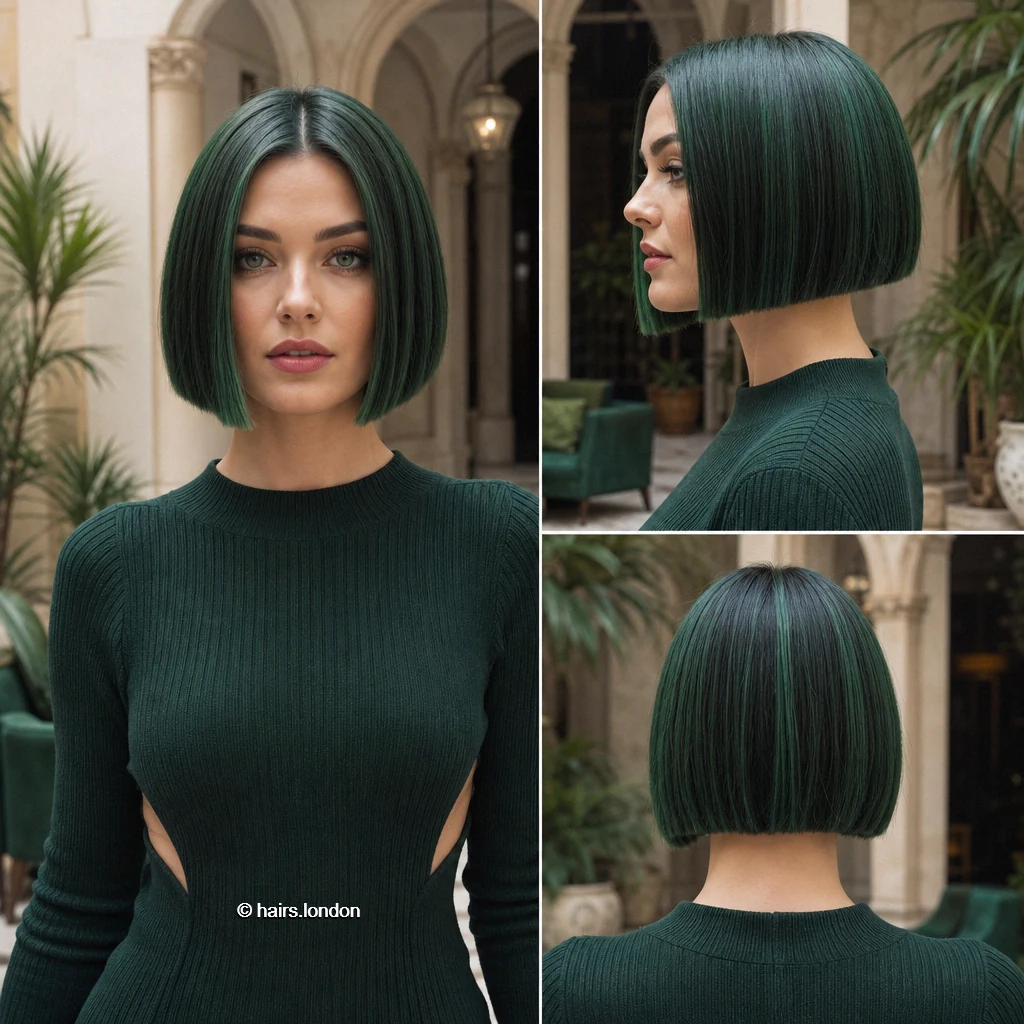 20 Short Bob Haircuts in Blue and Green: From Blunt to Layered Emerald Precision Bob