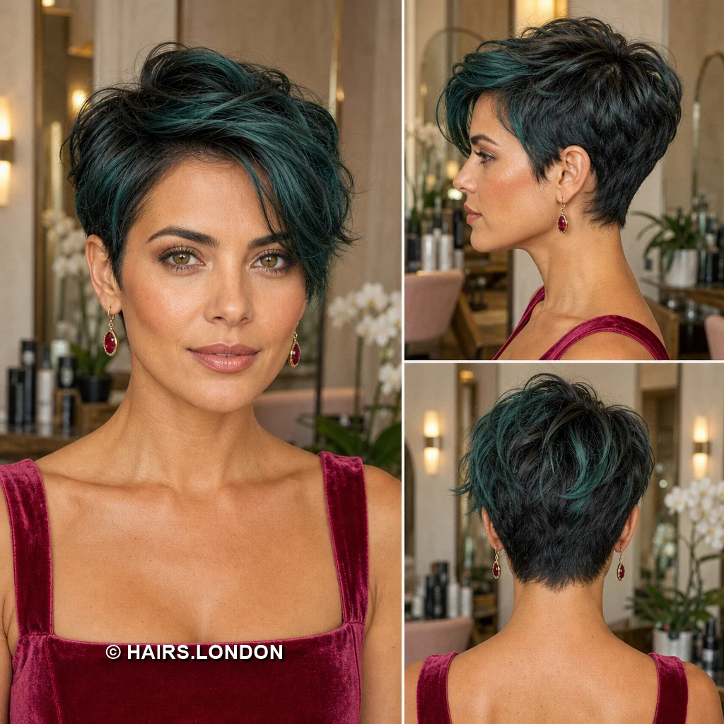 20 Teal Pixie Haircuts, from Spiky Crops to Swept Styles Emerald Textured Pixie