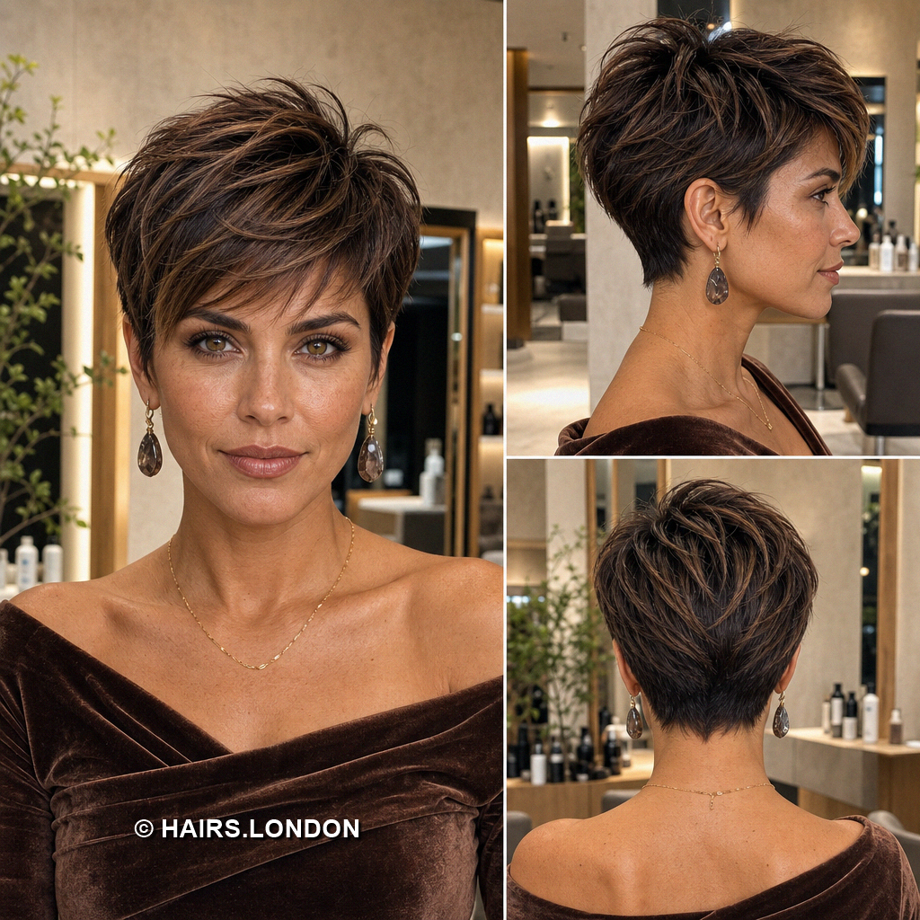 18 Highlighted Pixie Haircuts with Caramel Ribbons and Blonde Accents Espresso Tousled Pixie