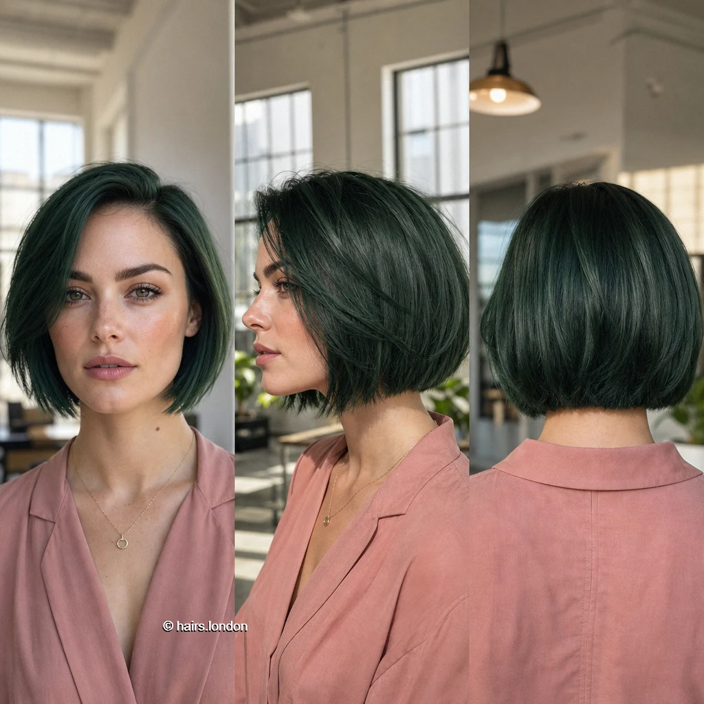20 Short Bob Haircuts in Blue and Green: From Blunt to Layered Evergreen Curved Bob