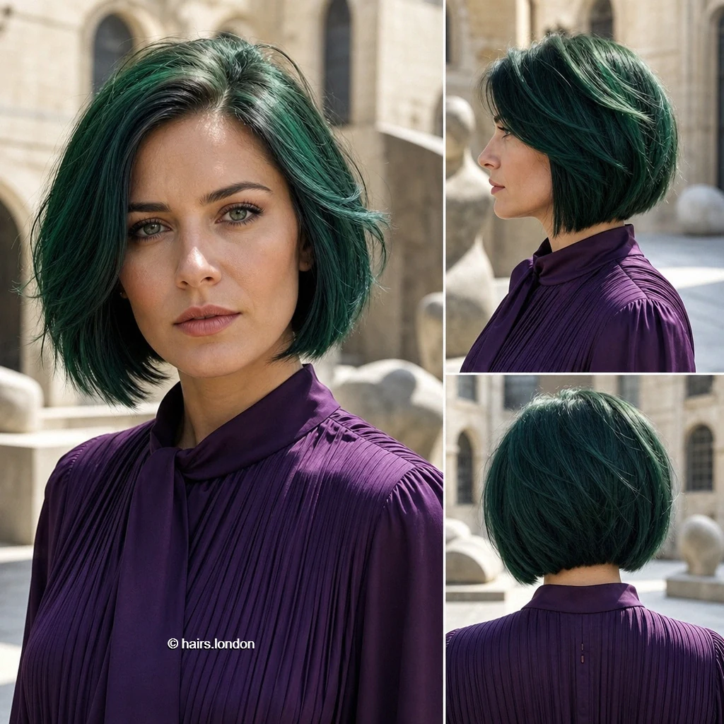 20 Teal Bob Haircuts, From Sleek Jaw-Length Shapes to Textured Short Bobs Forest Sidepart Bob