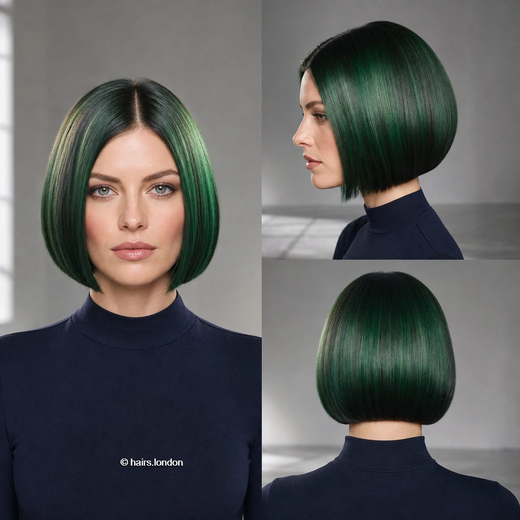20 Blue and Green Bob Haircuts, From Sleek to Textured Forestgreen Aline Bob