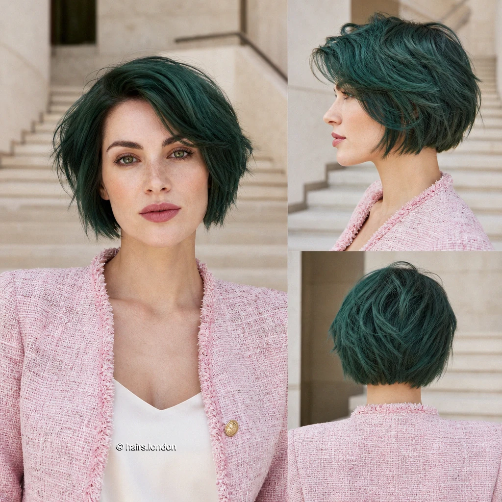 20 Bob Haircuts in Dark and Vivid Colors, From Rounded to Shaggy Forestgreen Swept Bob