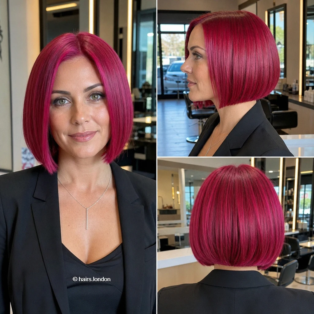 20 Colorful Bob Haircuts, From Sleek Jaw-Length Cuts to Layered Shapes Fuchsia Curved Bob