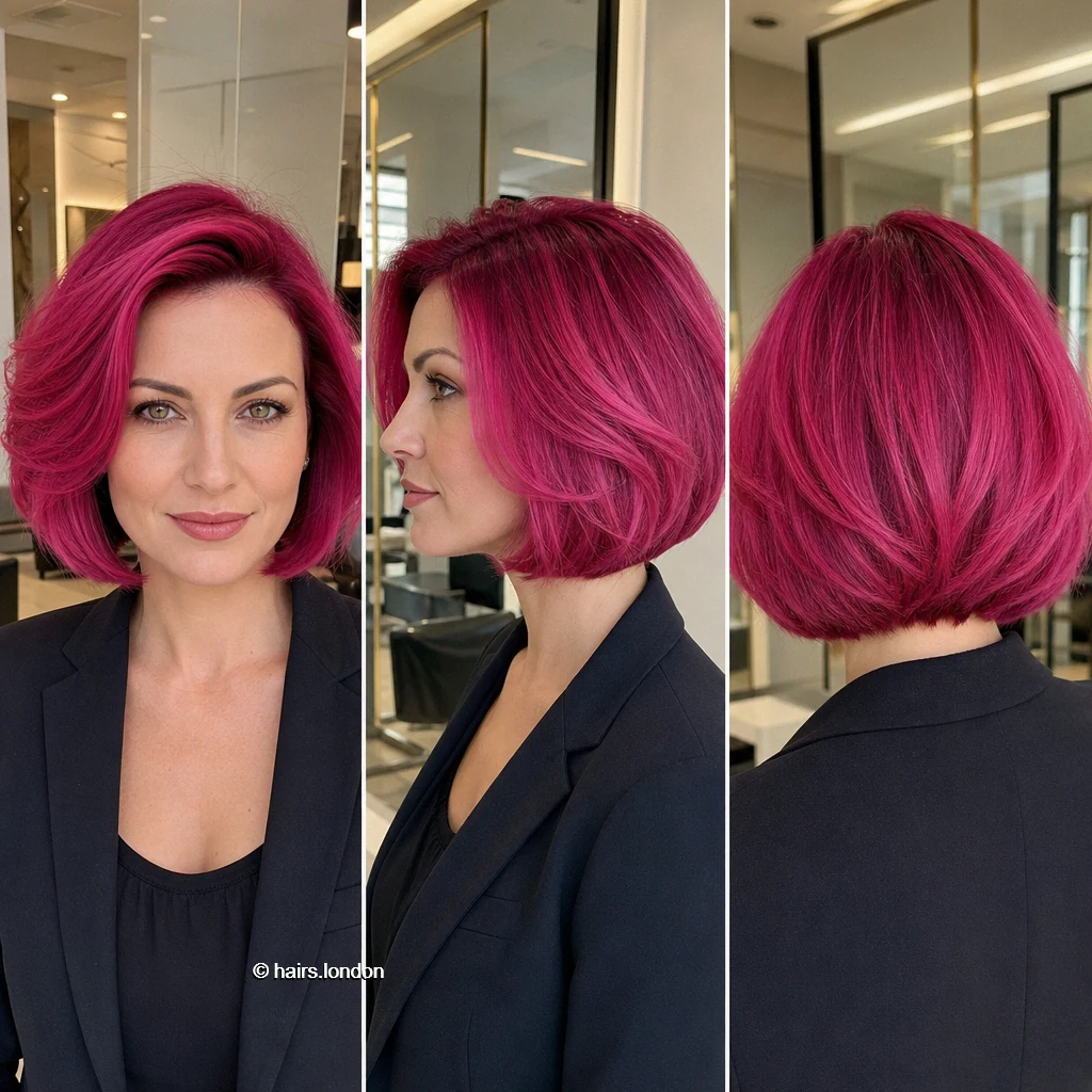 20 Colorful Bob Haircuts, From Rounded Shapes to Airy Layers Fuchsia Graduated Bob