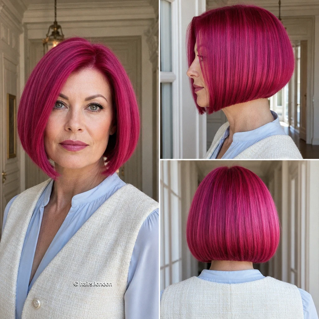 20 Colorful Bob Haircuts, From Textured Crops to Sleek Angled Shapes Fuchsia Rounded Bob