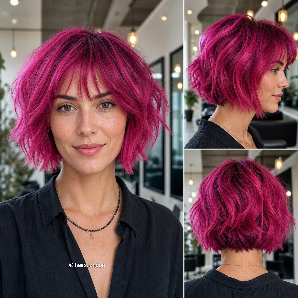 14 Magenta Bob Haircuts, From Blunt Lines to Textured Layers Fuchsia Shaggy Bob