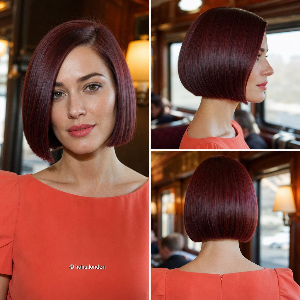 20 Colorful Bob Haircuts, From Textured Crops to Sleek Angled Shapes Garnet Angled Bob