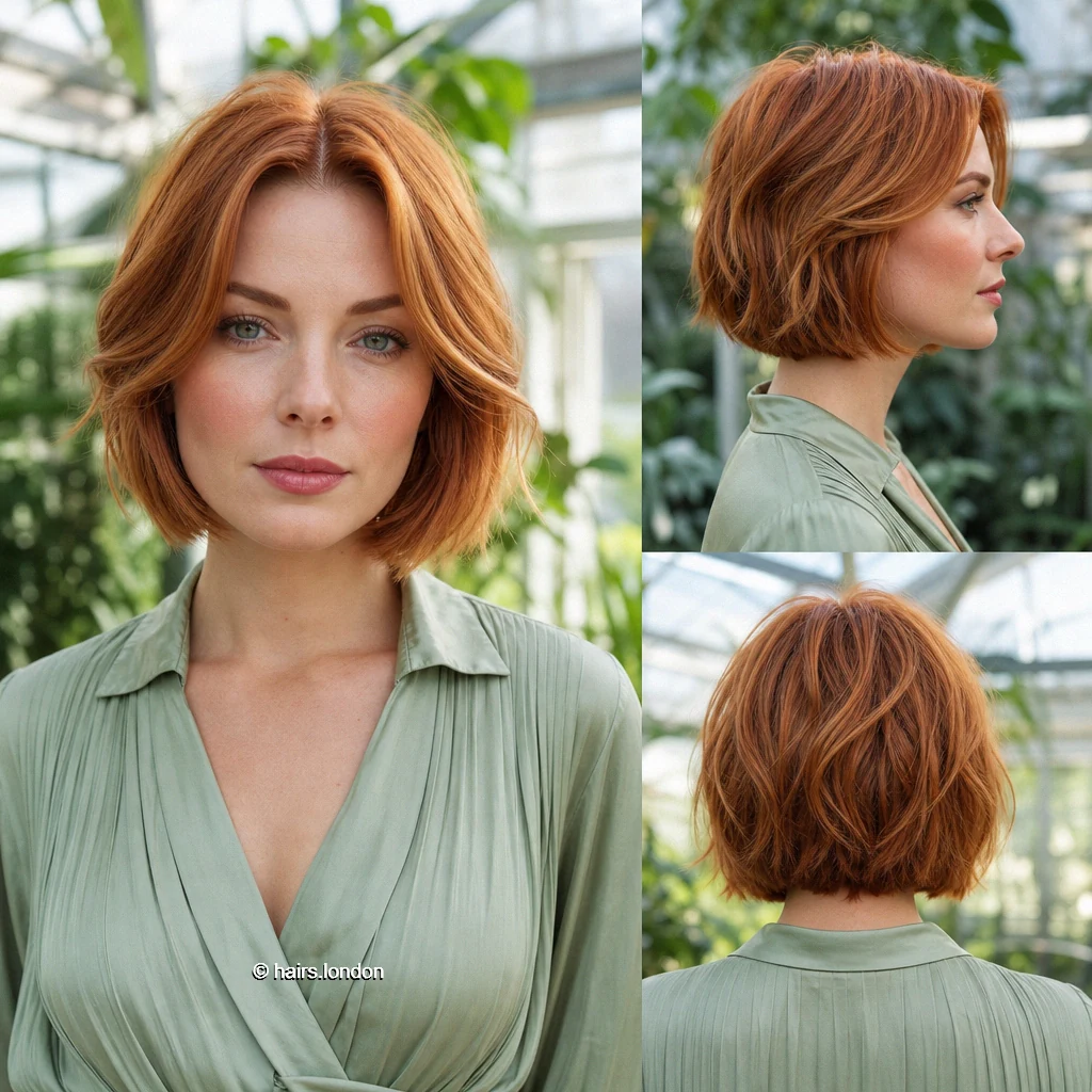 20 Bob Haircut Ideas: Rounded, Textured and Fringe Styles Golden Copper Bob