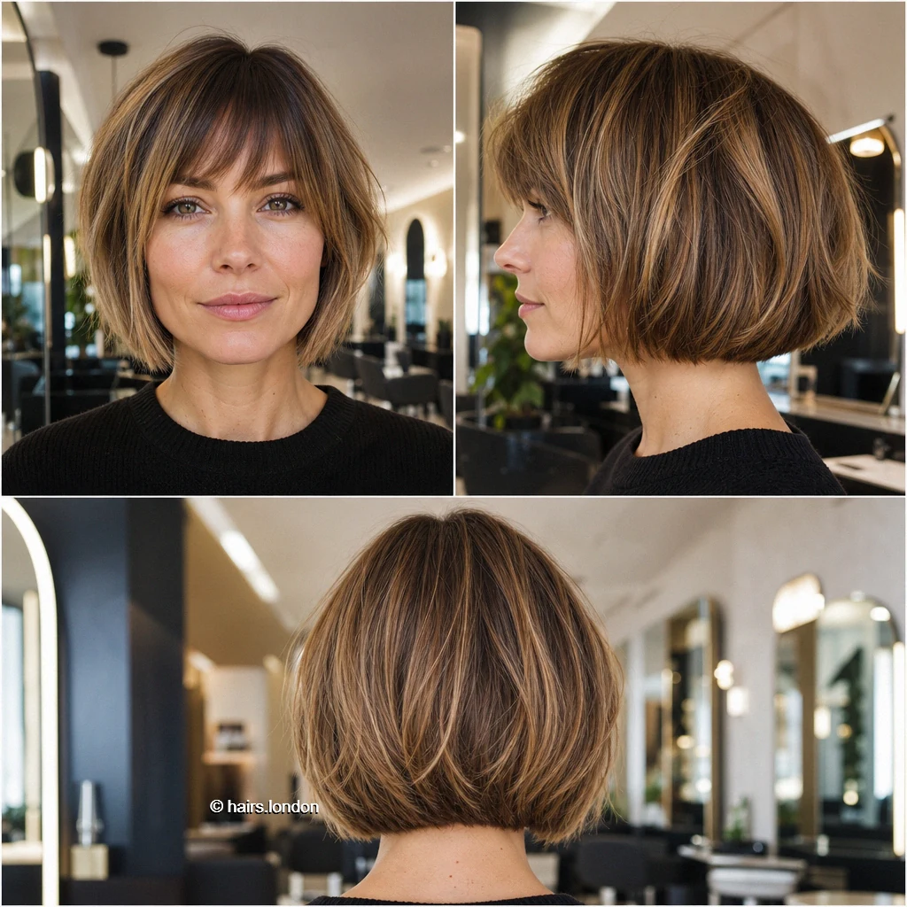 20 Bob Haircut Ideas: Rounded, Textured, A-Line and Stacked Shapes Golden Fringe Bob