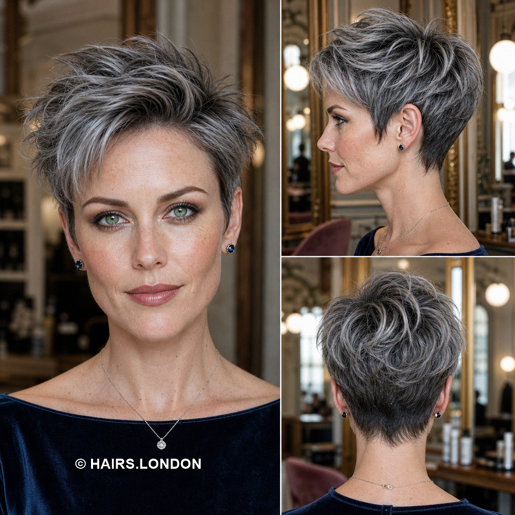 19 Silver Pixie Haircuts with Curly Crowns and Side Swept Fringes Gray Lifted Pixie