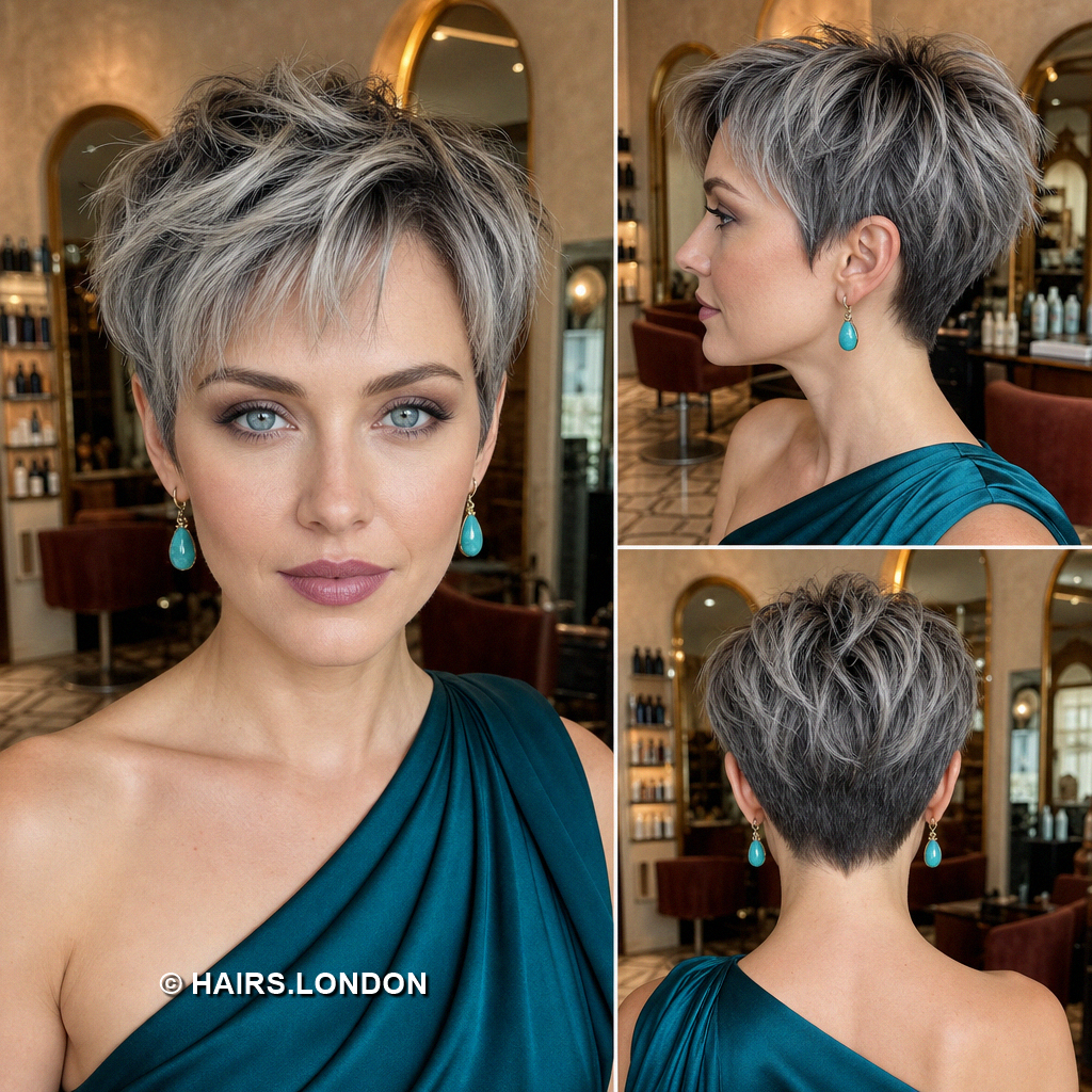 19 Silver Pixie Haircuts with Curly Crowns and Side Swept Fringes Gray Piecey Pixie