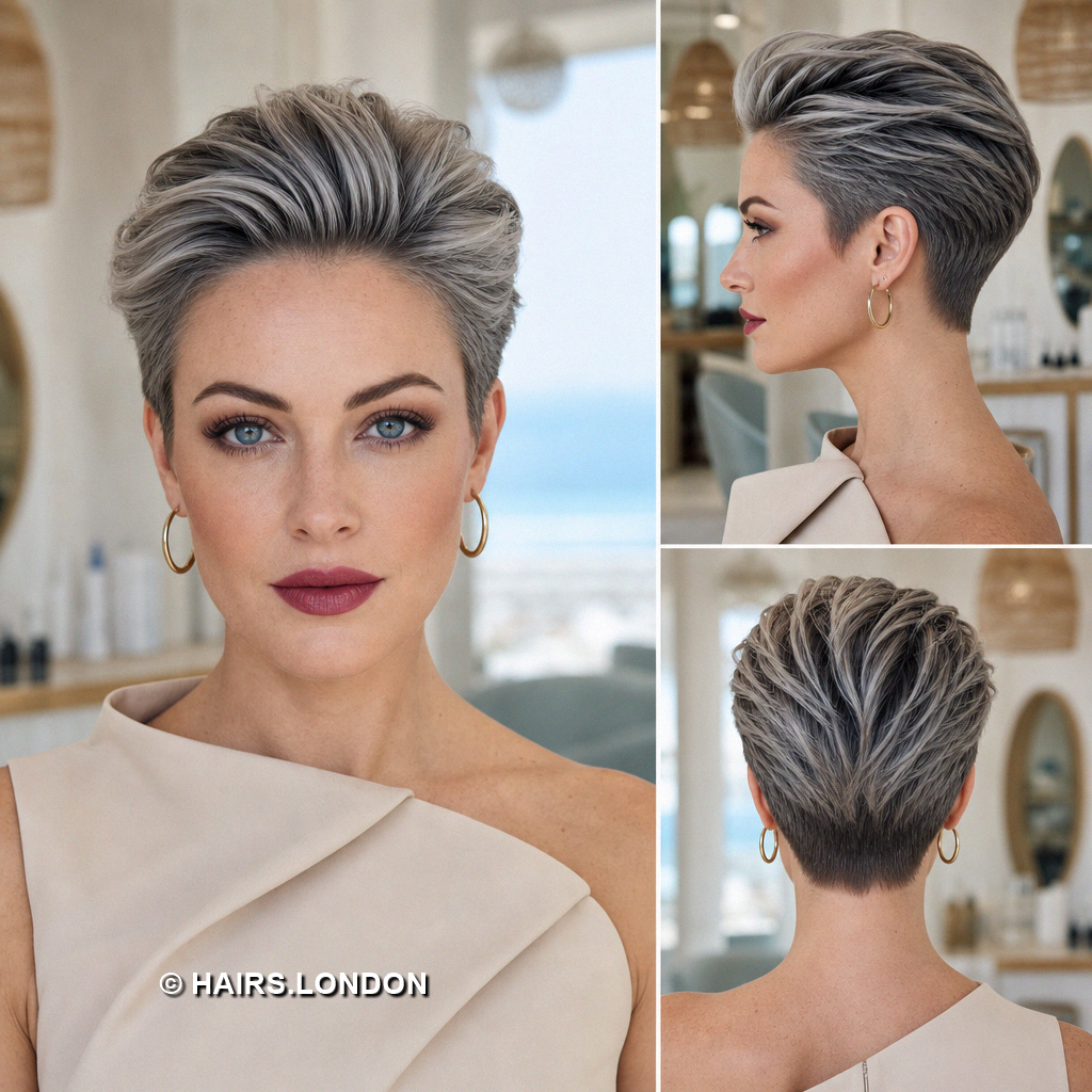 18 Gray Pixie Haircuts with Silver Waves Curls and Spiky Layers Gray Quiff Pixie
