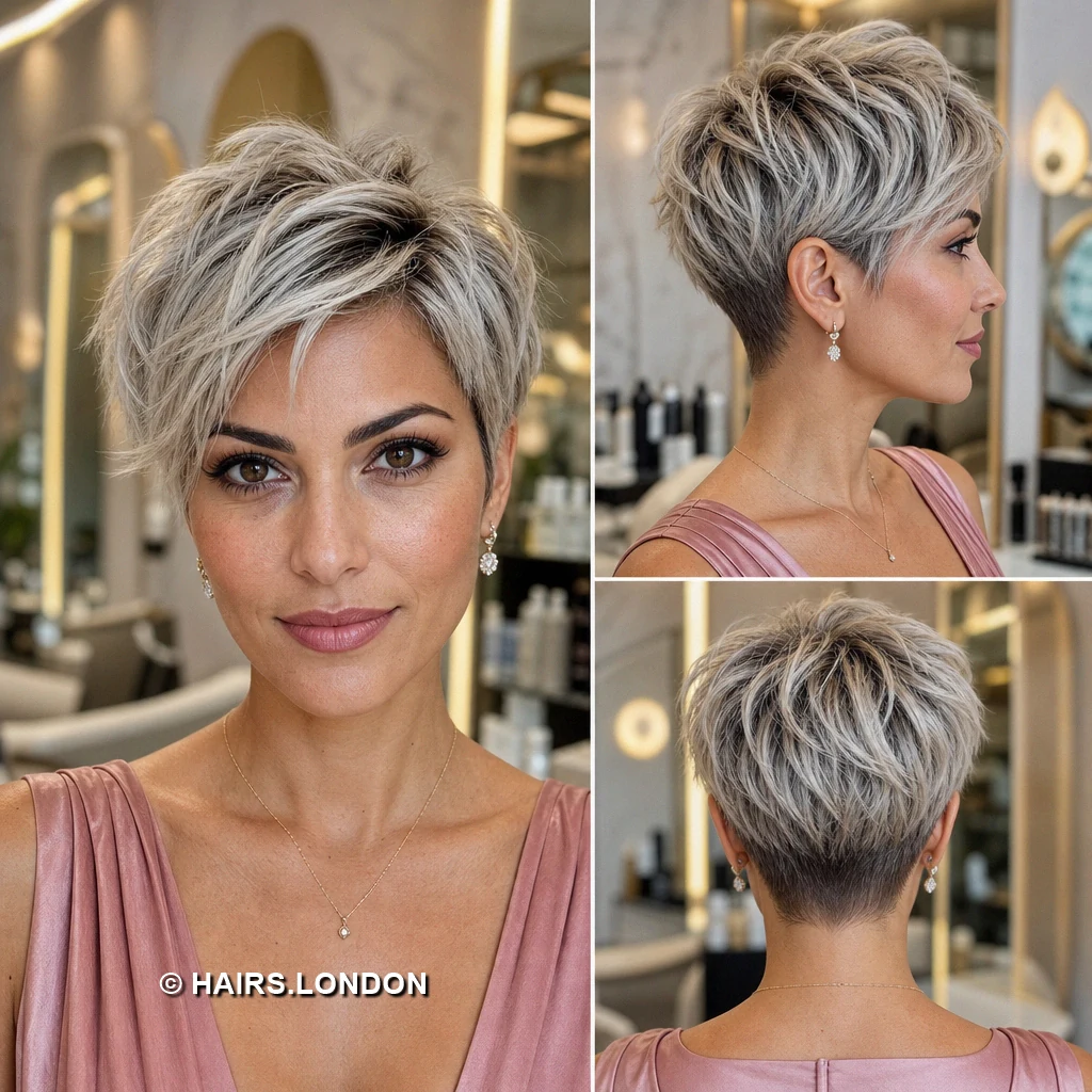 20 Silver Pixie Haircuts with Texture, Sweeping Fringes, and Tapered Napes Gray Soft Sweep