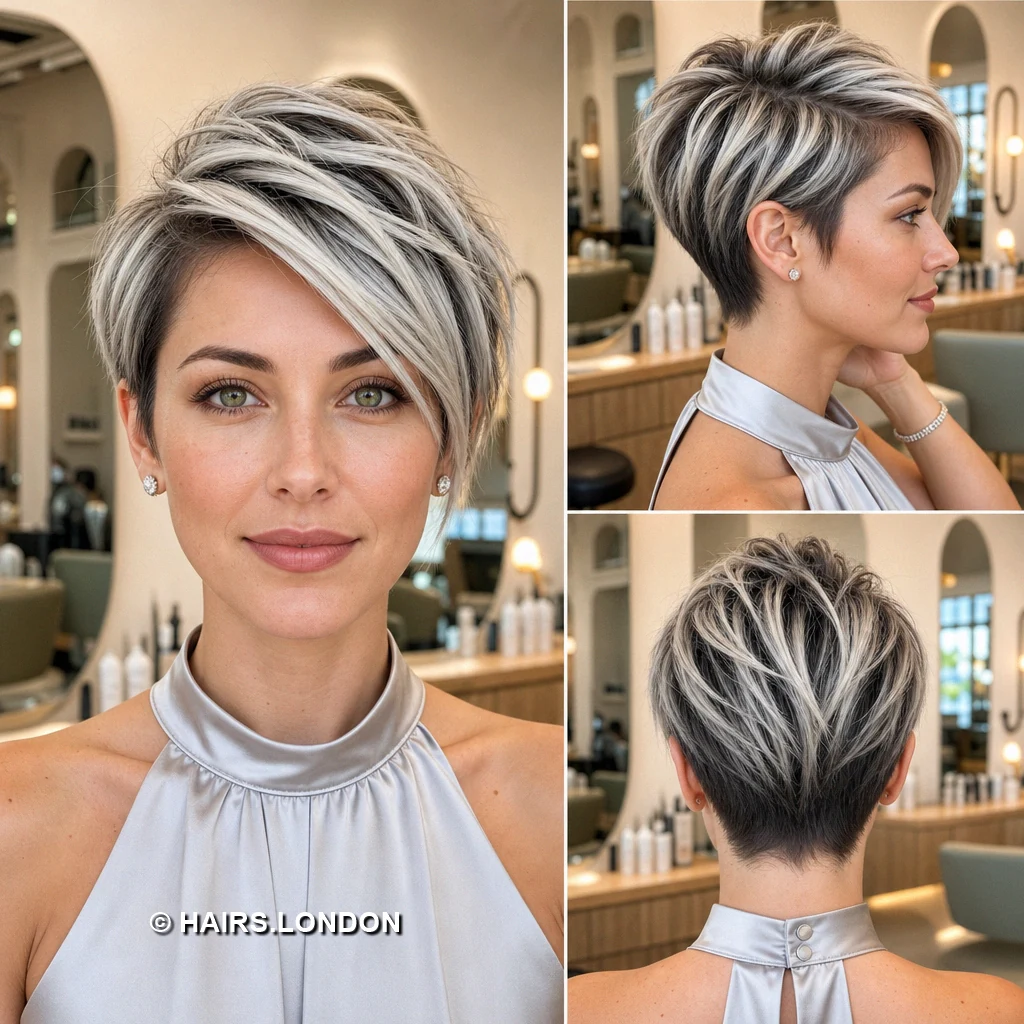 20 Silver Pixie Haircuts with Tapered Napes and Textured Crowns Gray Tousled Fringe