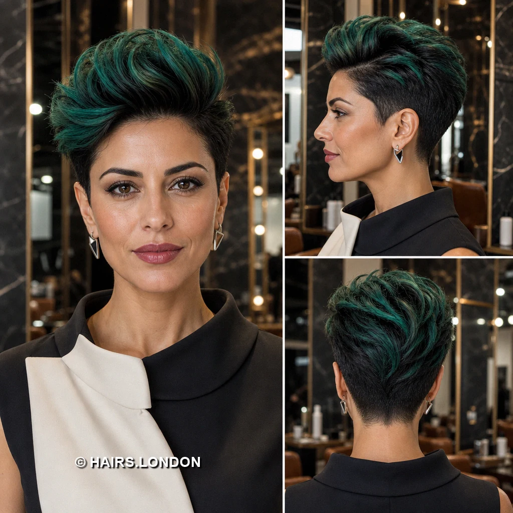 19 Teal Pixie Haircuts With Curls, Texture, and Sculpted Height Green Compact Curls