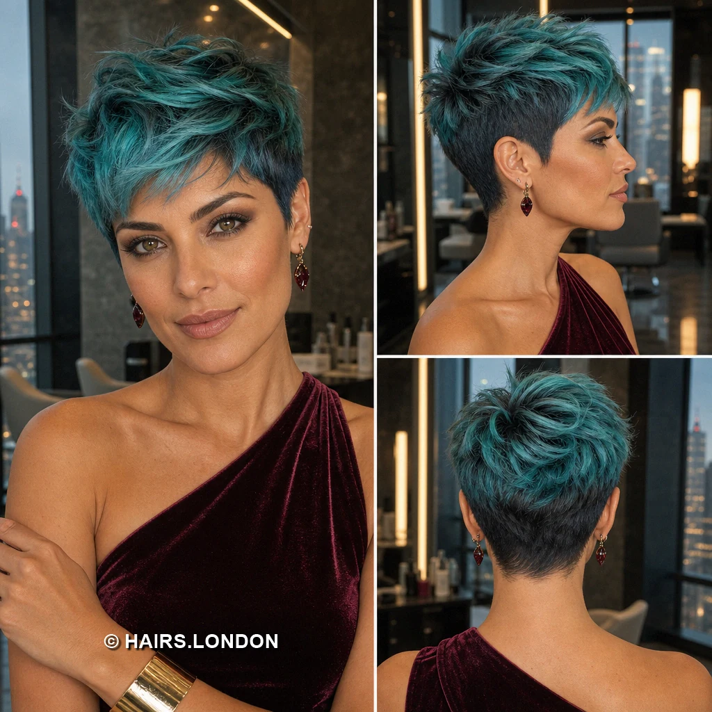 19 Teal Pixie Haircuts With Curls, Texture, and Sculpted Height Green Elevated Quiff