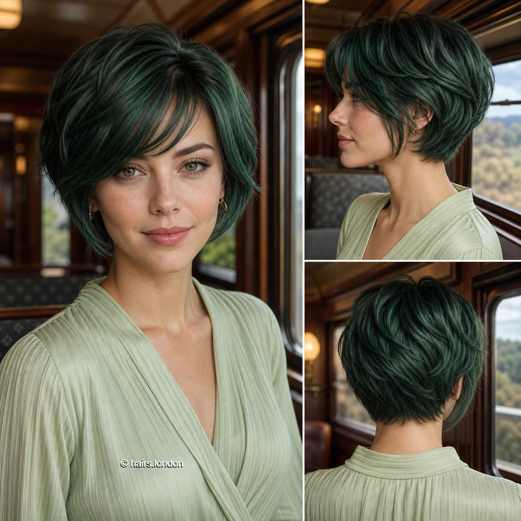 19 Colorful Bob Haircuts, From Pastel Blunt Cuts to Vivid Layered Shapes Green Layered Bob