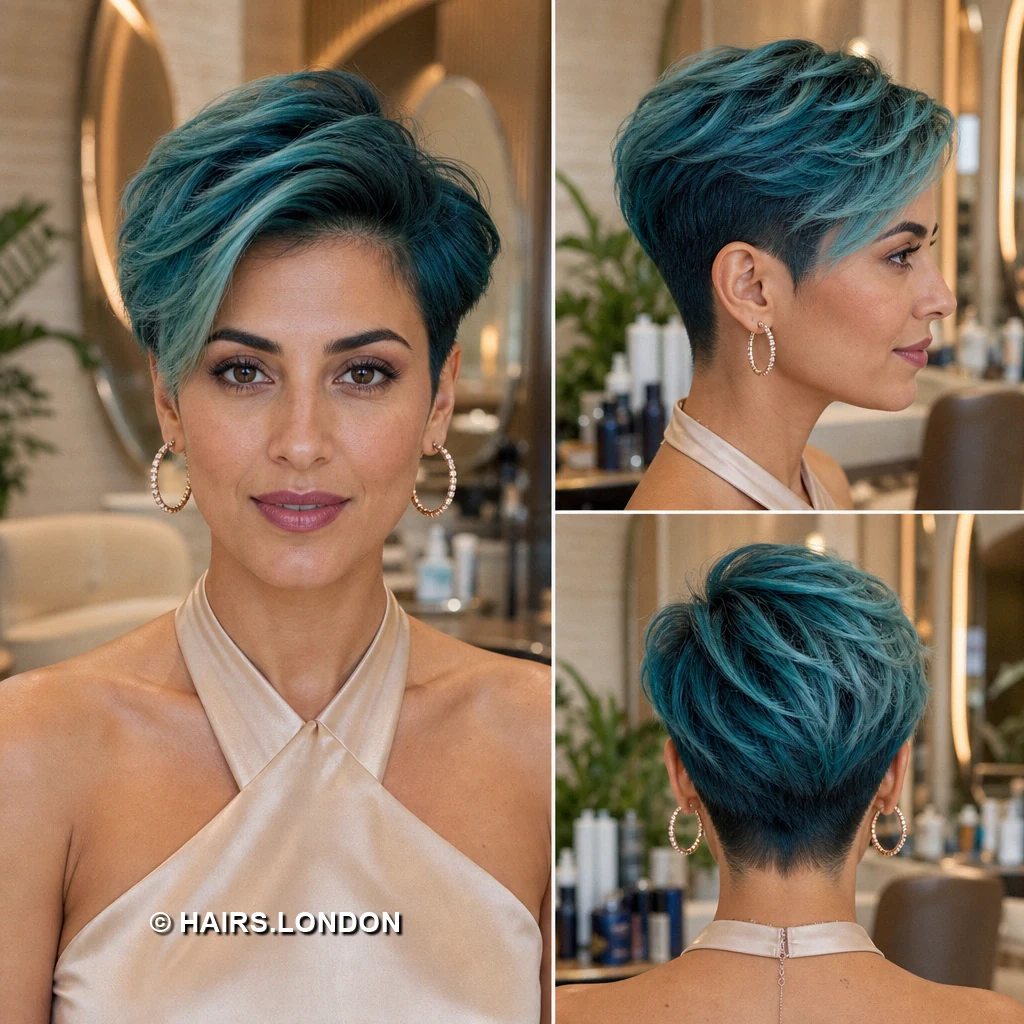 20 Teal Pixie Haircuts, from Spiky Crops to Swept Styles Green Polished Crop