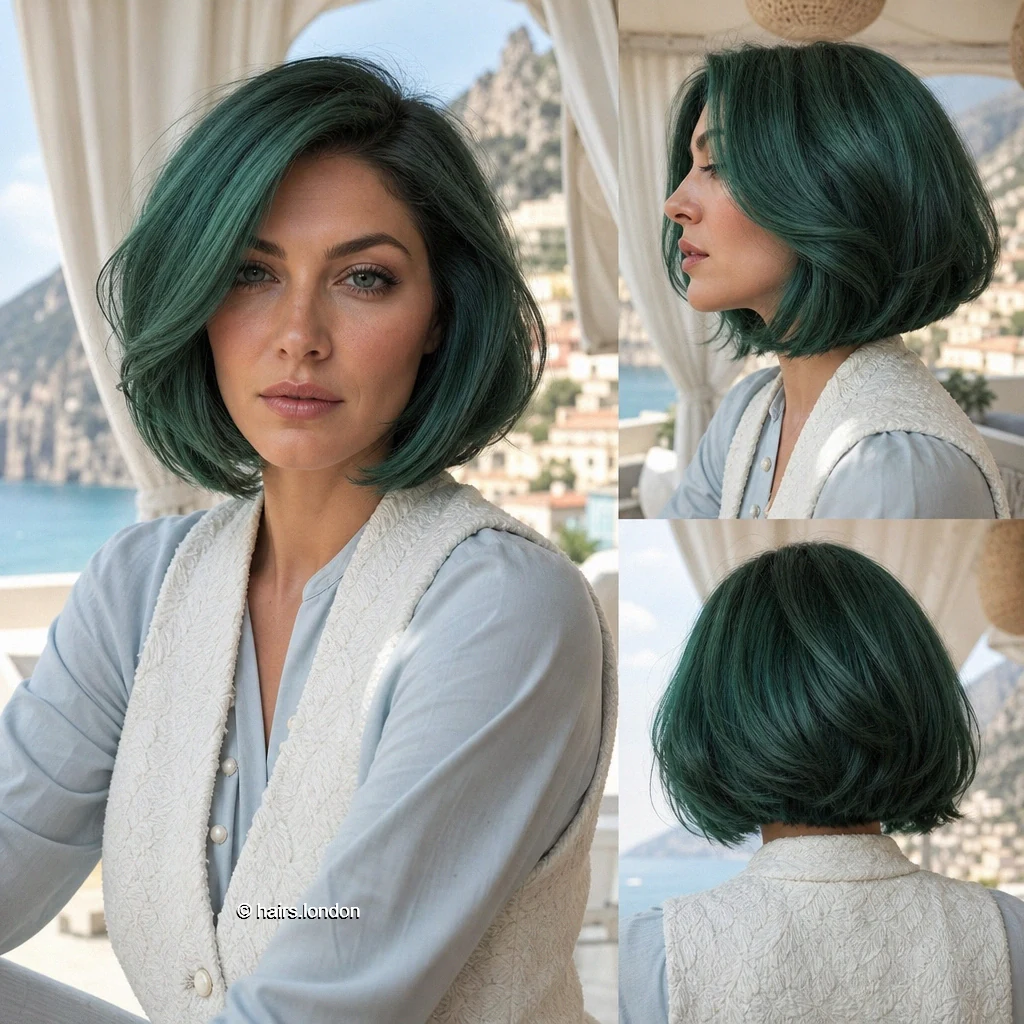 20 Teal Bob Haircuts, From Sleek Jaw-Length Shapes to Textured Short Bobs Green Rounded Bob