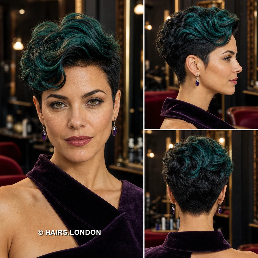 19 Teal Pixie Haircuts With Curls, Texture, and Sculpted Height Green Windswept Pixie