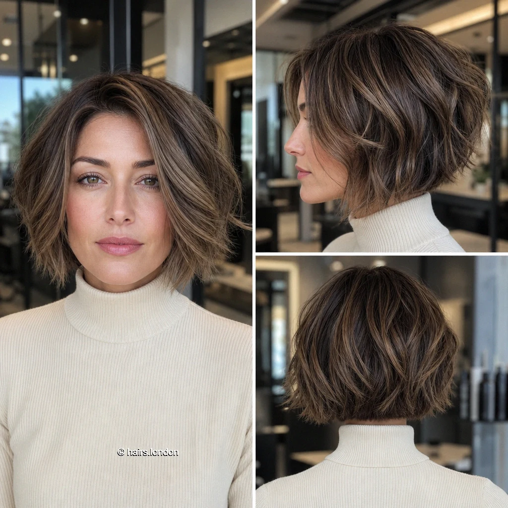 20 Brown Bob Haircuts: Rounded, Layered, Wavy and Angled Ideas Highlighted Undone Bob