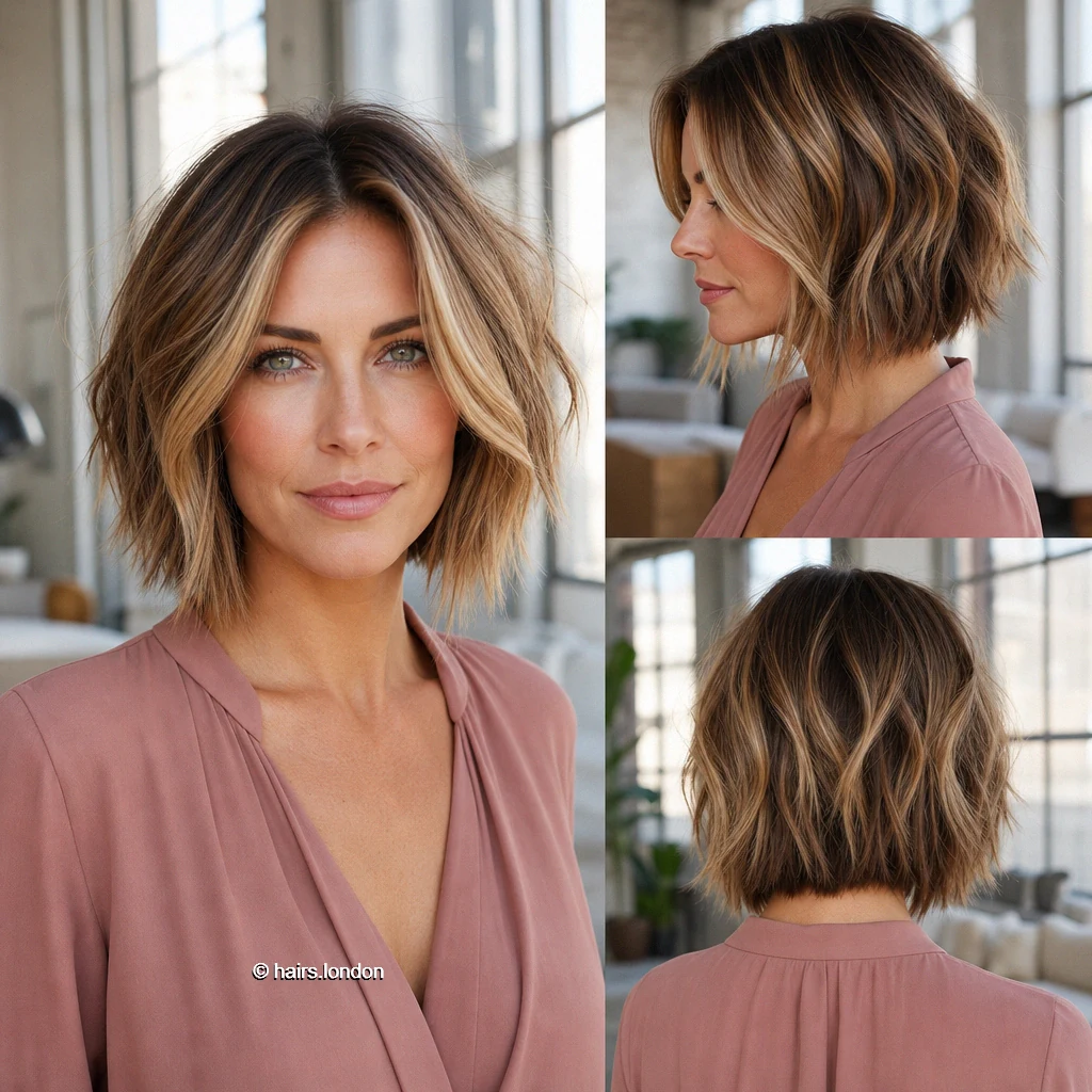 20 Brown Bob Haircuts: Rounded, Layered, Wavy and Angled Ideas Highlighted Wavy Cut