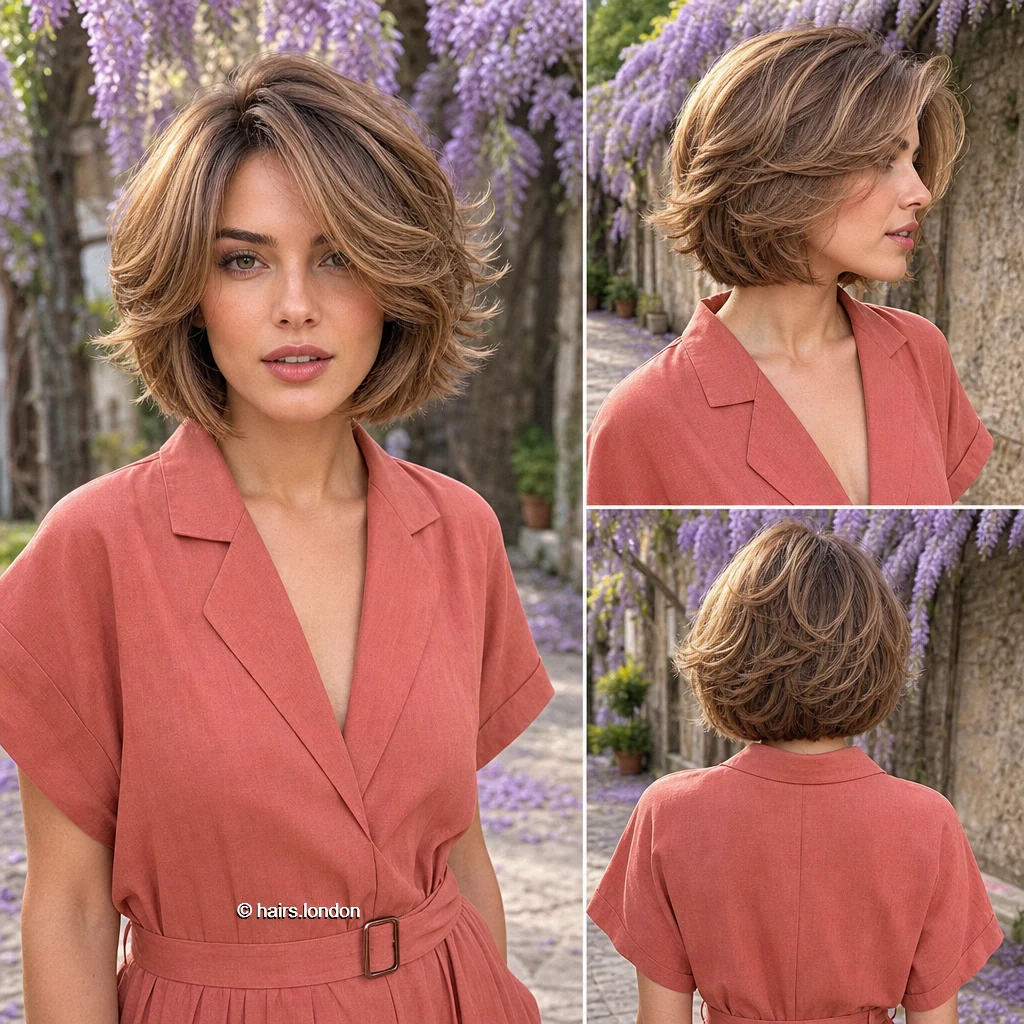 20 Bob Haircuts with Shape, Movement, and Color Inspiration Honey Feathered Bob