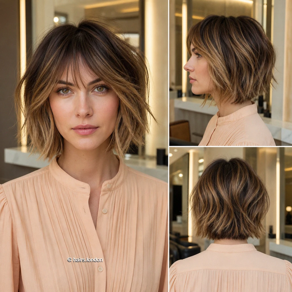 20 Bob Haircuts From Sleek Jawline Shapes to Textured Layers Honey Fringed Bob
