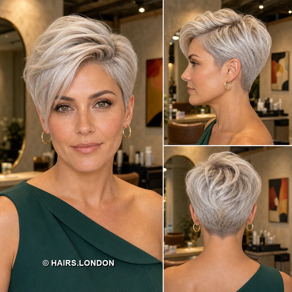 18 Silver Pixie Haircuts with Swept Fringes, Soft Waves, and Textured Crowns Icy Upright Pixie