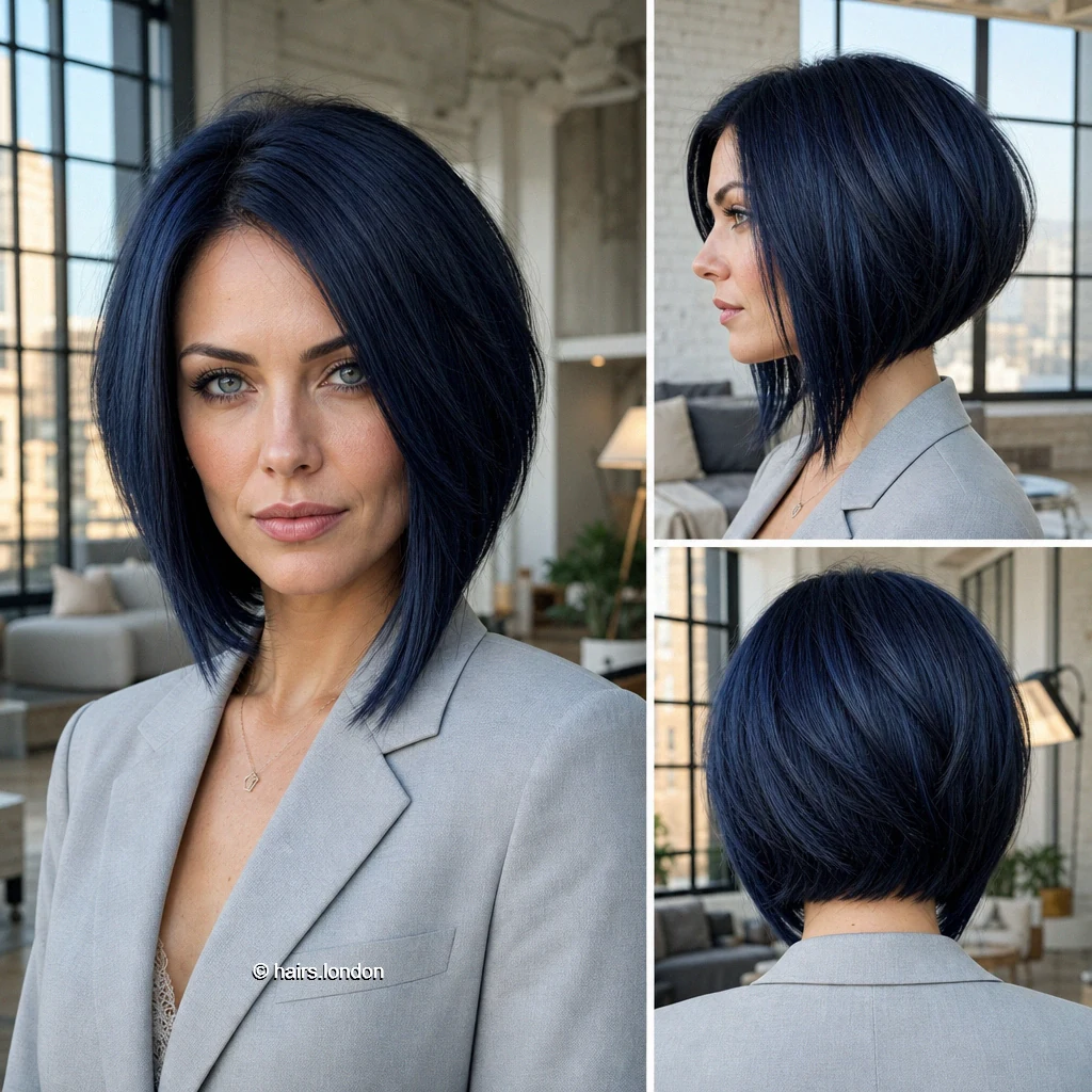 20 Blue and Green Bob Haircuts, From Sleek to Textured Inkblue Angled Bob