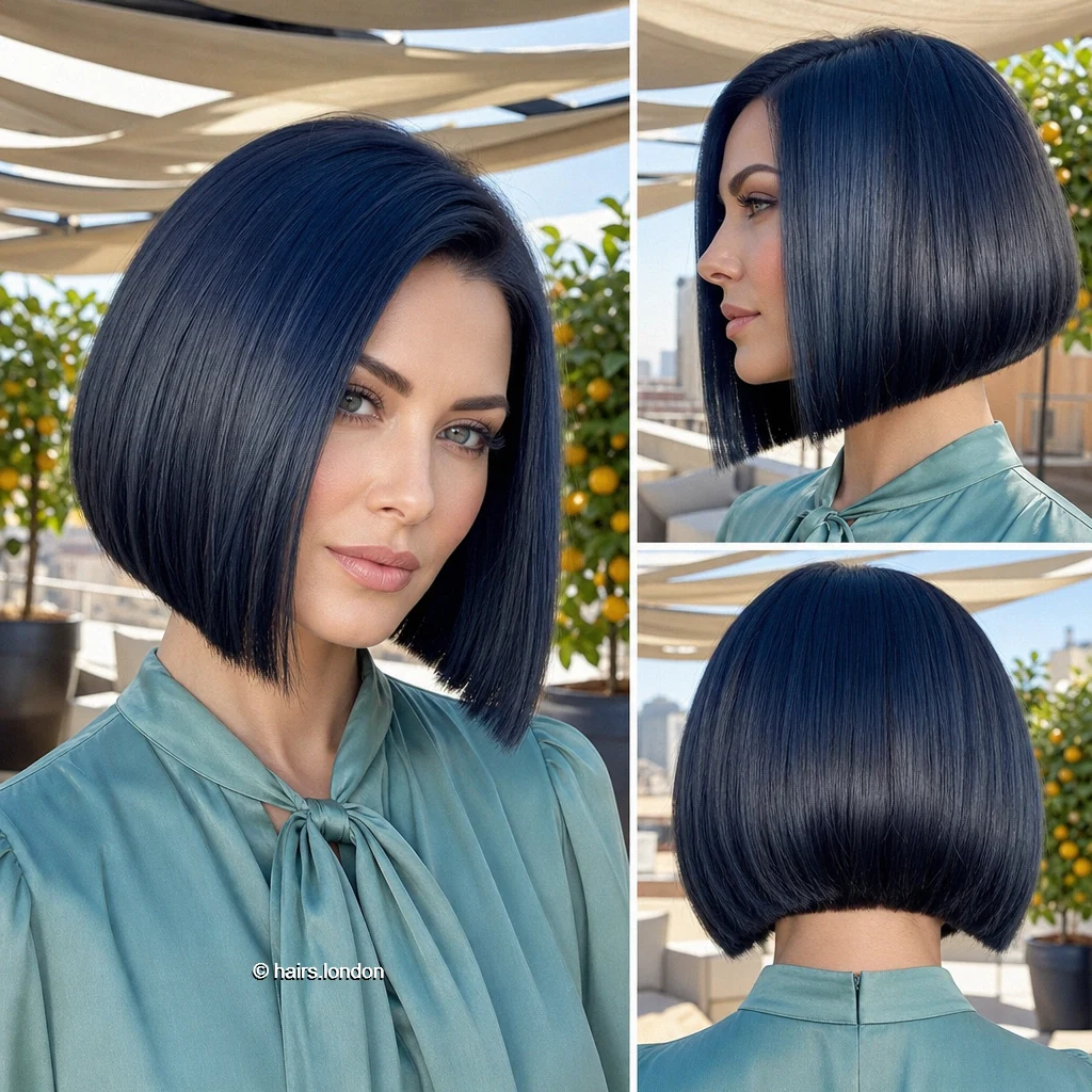 20 Blue and Green Bob Haircuts, From Sleek Angles to Tousled Layers Inky Angled Bob