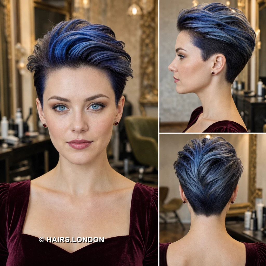19 Blue Pixie Haircuts, From Cobalt Sweeps to Teal and Silver Layers Inky Curled Pixie