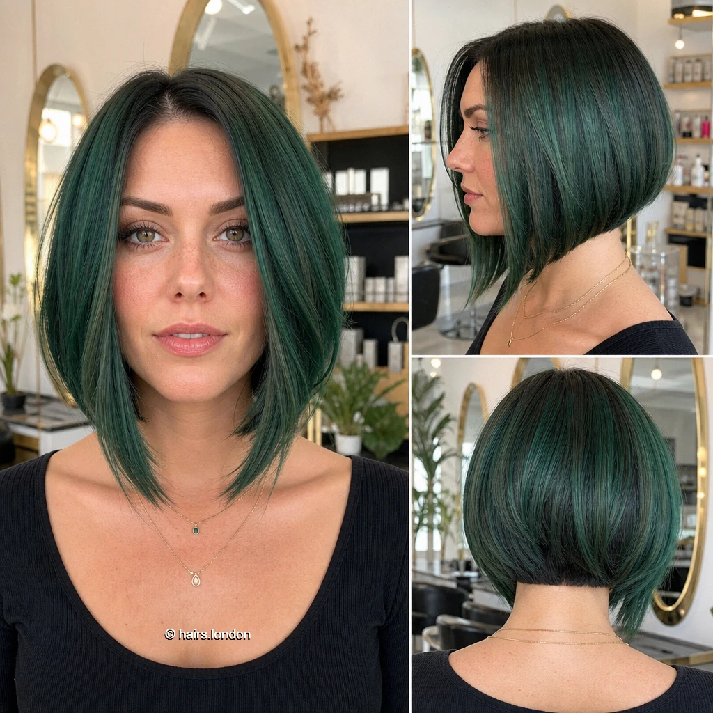 20 Blue and Green Bob Haircuts, from Sleek Angles to Tousled Layers Jade Inverted Bob